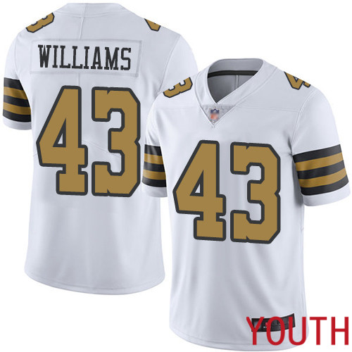 New Orleans Saints Limited White Youth Marcus Williams Jersey NFL Football #43 Rush Vapor Untouchable Jersey->youth nfl jersey->Youth Jersey